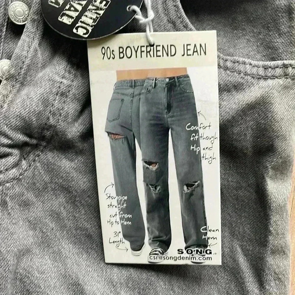 4/$25 NWT S.O.N.G. Ripped Distressed Gray 90s Boyfriend Jeans Sz 7 / 28 - Picture 1 of 9